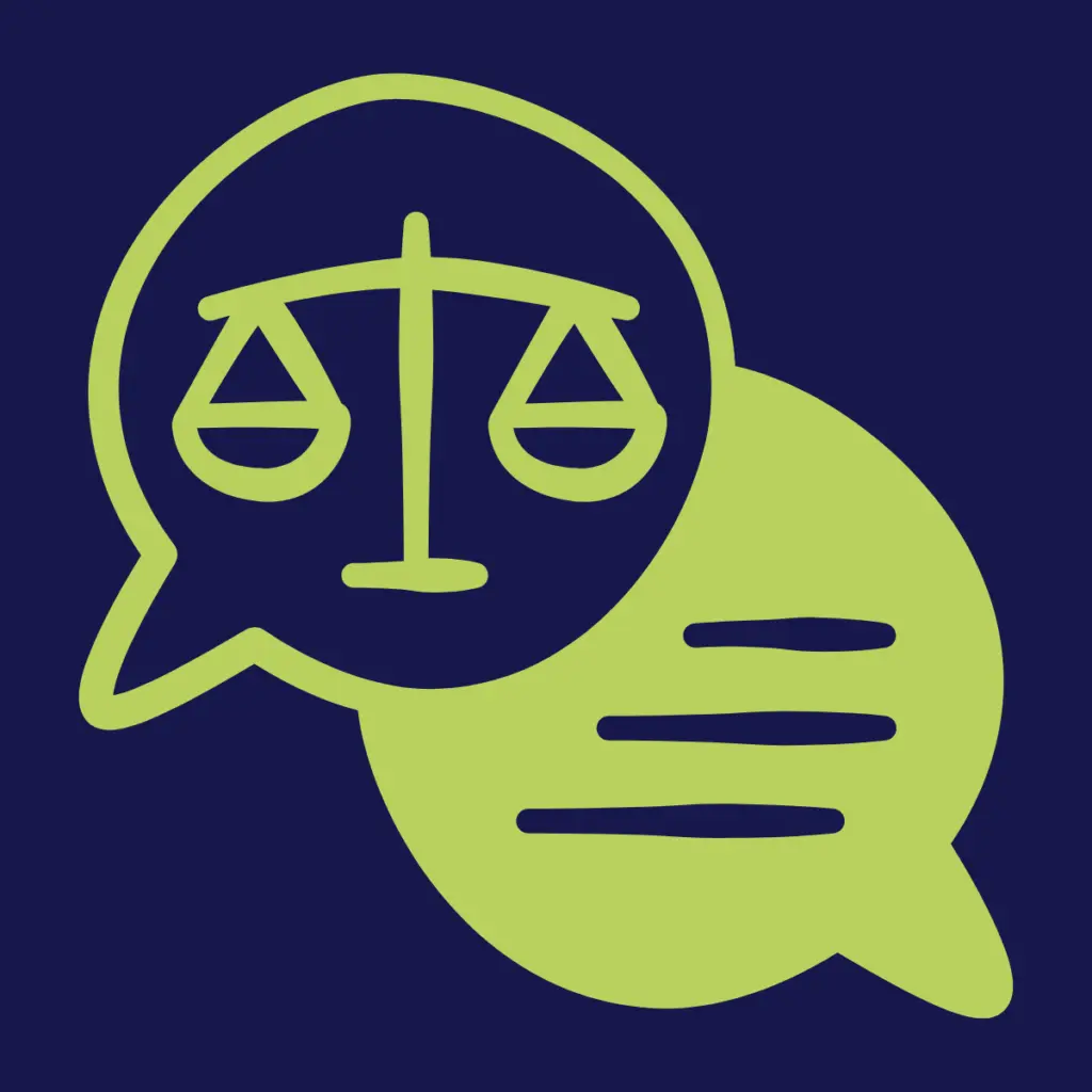 legal scales and general speech bubble to illustration Legal and IT collaboration for a Defensible Data Retention policy
